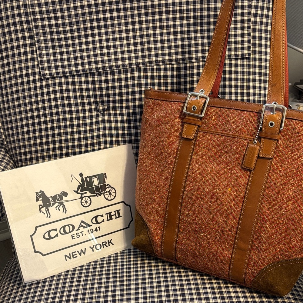 Coach Hampton rare tweed Orange and Brown herringbone Tote